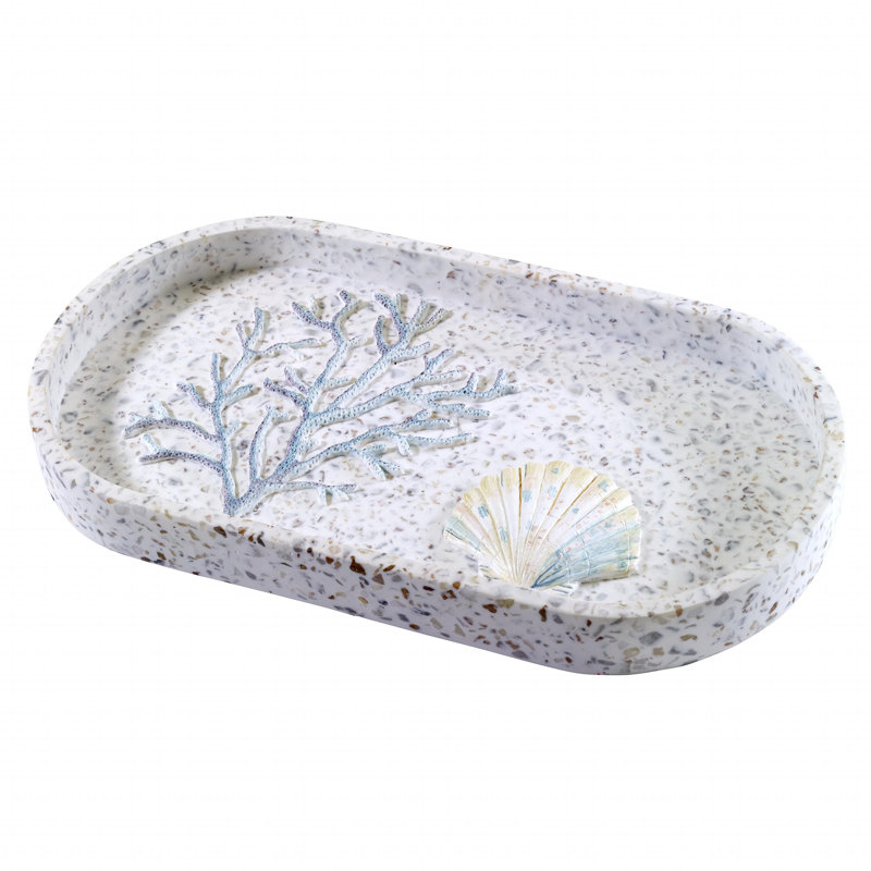 Coastal Terrazzo Multicolor Resin Vanity Tray with Shell and Coral