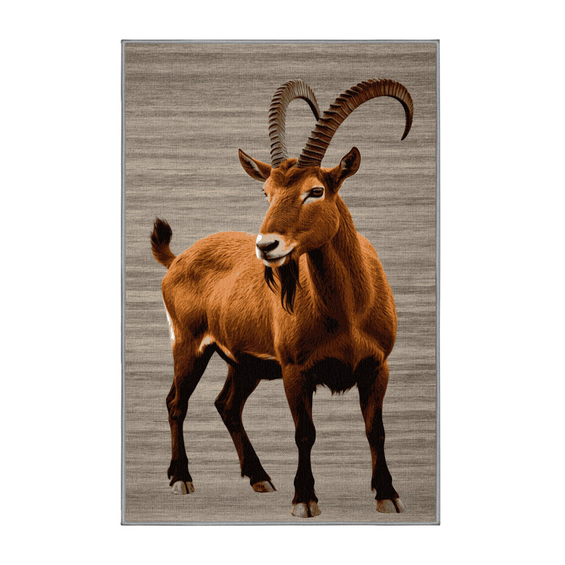 Washable Markhor Wildlife Area Rug, Rectangle 3' x 5'