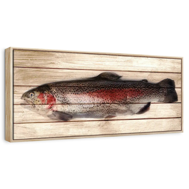 Trout, 46" X 16", Floating Frame Natural Wood
