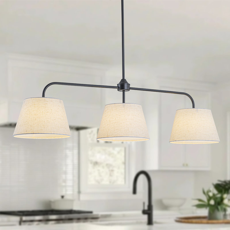 Luminaire suspendu cylindrique moderne en lin 3 lumières, Noir mat