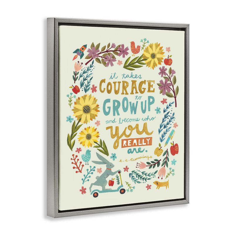 "Takes Courage Inspiring Florals", art mural encadré sur toile flottante par Irene Chan, H 21 po x l 17 po