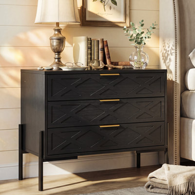 3-Drawer Nightstand With Metal Legs