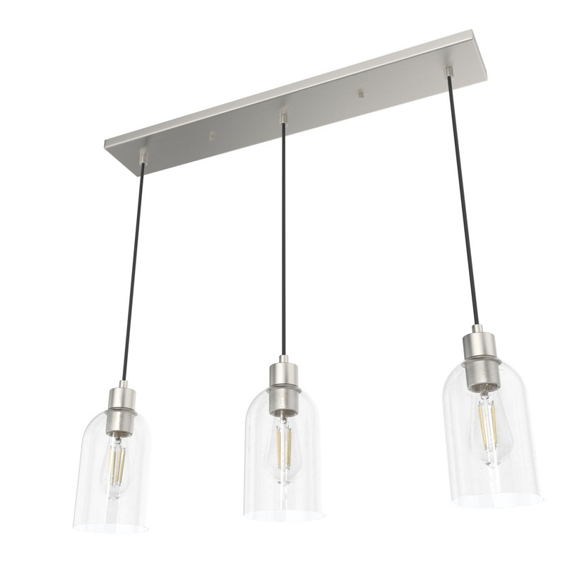 Lochemeade 3 Light Linear Cylinder Pendant, Brushed Nickel, Clear