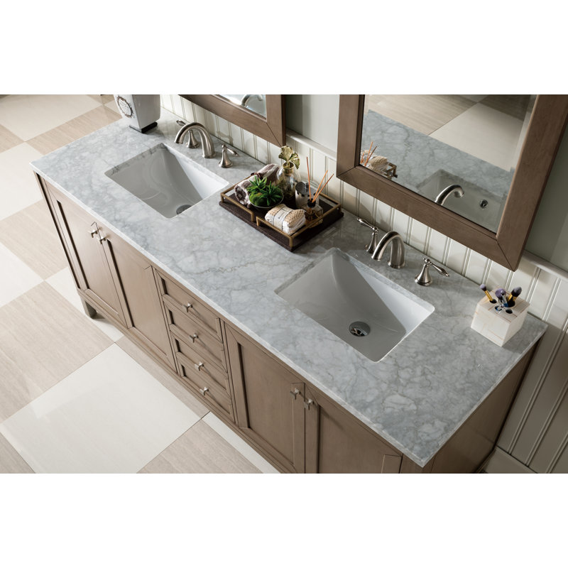 Chicago 72'' W Double Vanity, Walnut Whisper, Carrara White, 8" Widespread