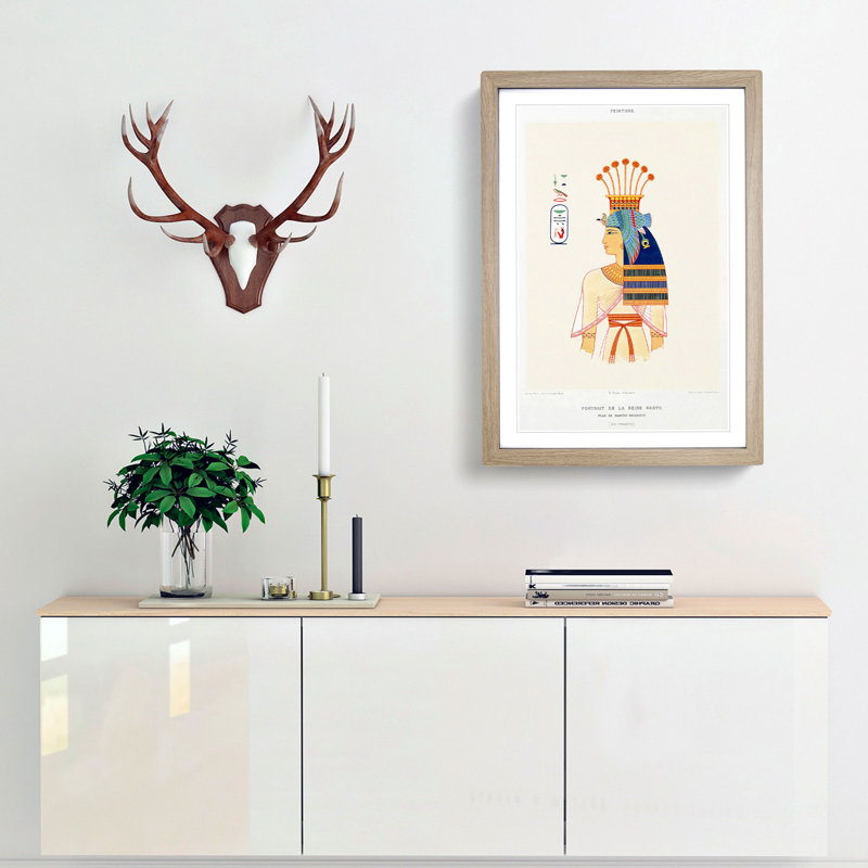 Portrait of Queen Nebto by Emile Prisse D'Avennes - Picture Frame Painting Print, 65cm H x 48cm W x 2cm D, Oak Framed