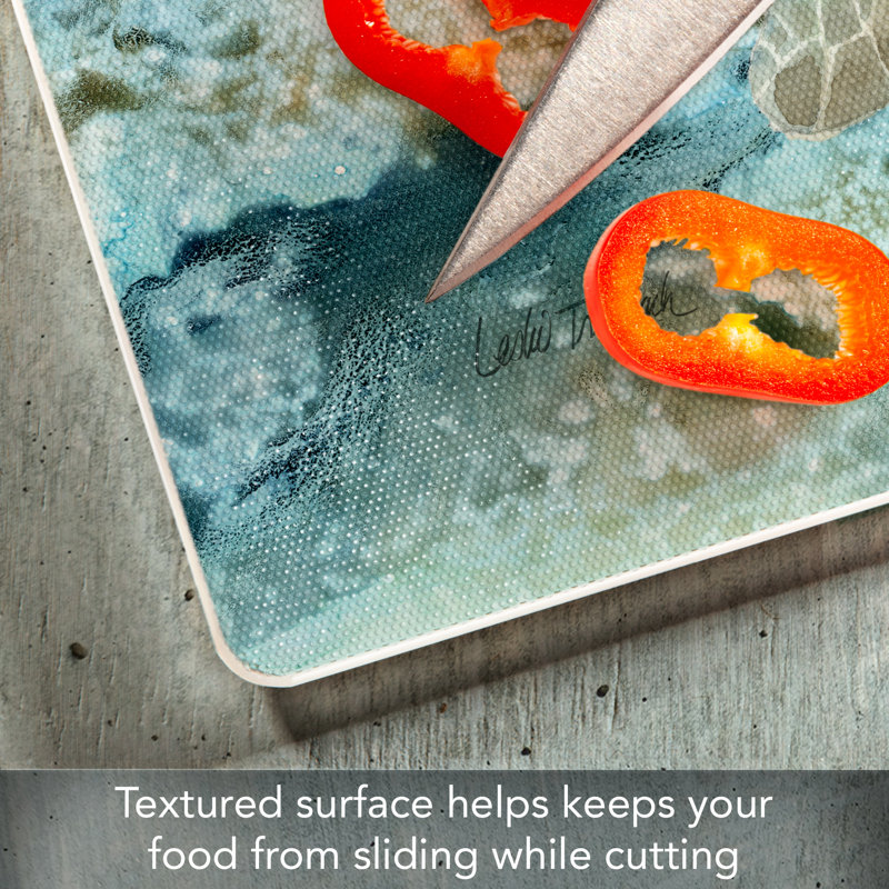 Under Sea Life Tempered Glass Cutting Board with Sea Turtle Design
