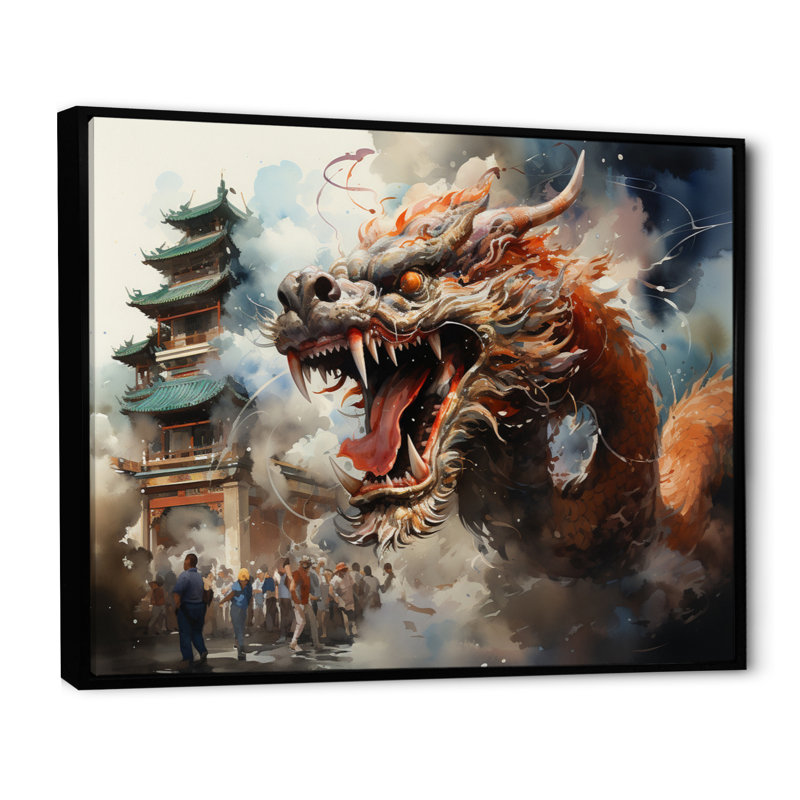 «Snedeker China Art Imperial Dragon III», reproduction sur toile, H 34 po x l 44 po x P 1,5 po, Cadre flottant noir