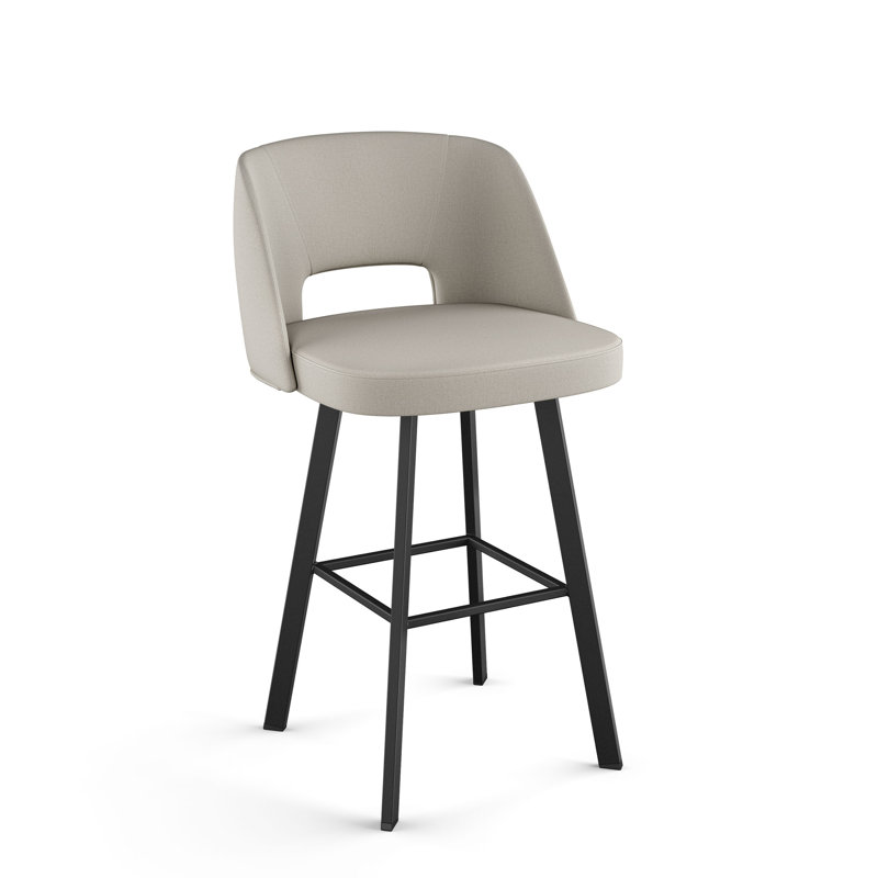 Amisco Maureen Swivel Counter and Bar Stool, Gray-Beige Vinyl/Black Frame, Bar Stool (30.375" Seat Height)
