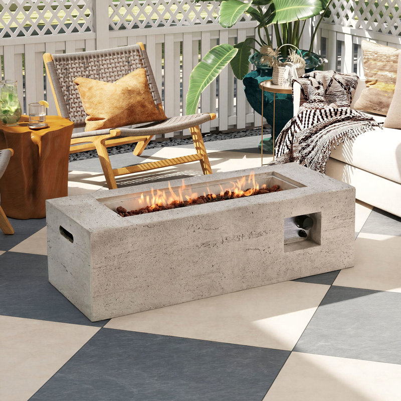 Abdel Outdoor Rectangular Propane Fire Pit with Waterproof Cover for Courtyard,Lawn,Patios, Beige