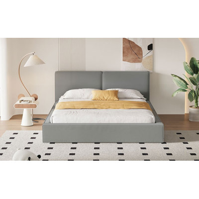 Queen Size Upholstered Platform Bed - No Box Spring Needed, Solid Frame for Lifetime Use