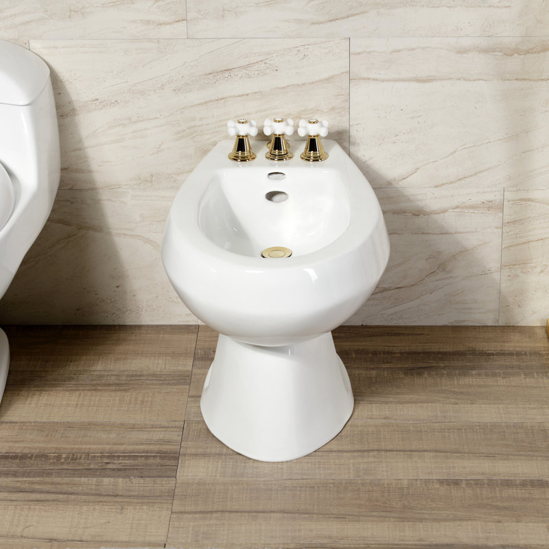 Kingston Brass Victorian Three-Handle Vertical Spray Bidet Faucet with Brass Pop-Up, Polished Brass