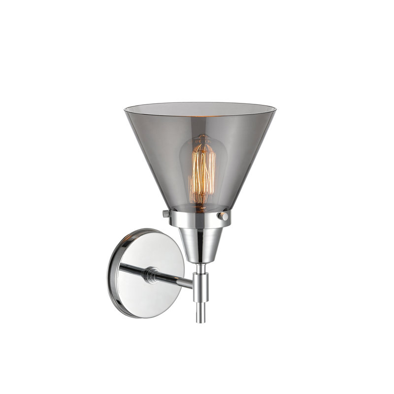 Caden Cone - 1 Light 8" Sconce - Polished Chrome Finish - Light Smoke Shade, Polished Chrome, Incandescent, Plated Smoke