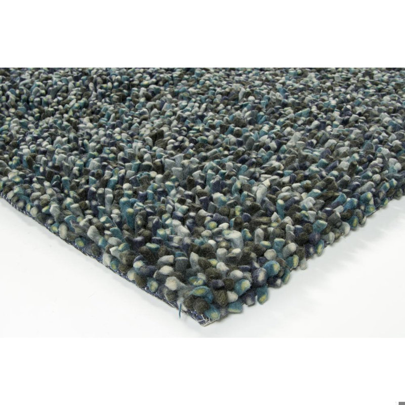 Kerre Authentic Hand-Woven Handmade High Pile Modern Blue, Gray, Teal & Green Pebbled Gems Wool Area Rug