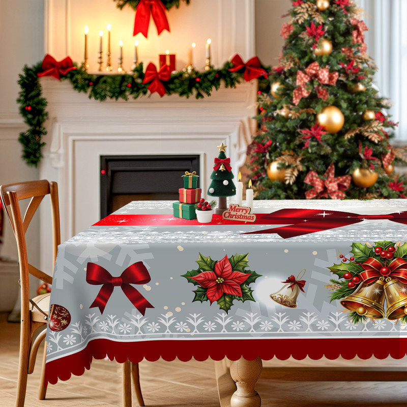 Luxury Christmas Floral Pattern Design Washable Polyester Tablecloth, 86.6" L x 70.8" W
