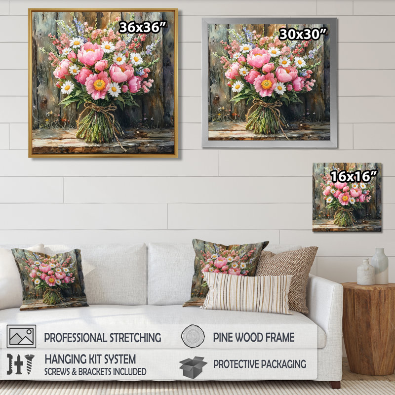 «Rustic Romance Wildflowers Bouquet II», art mural assorti, Reproduction encadrée d'une seule photo, H 30 po x l 30 po, Noir