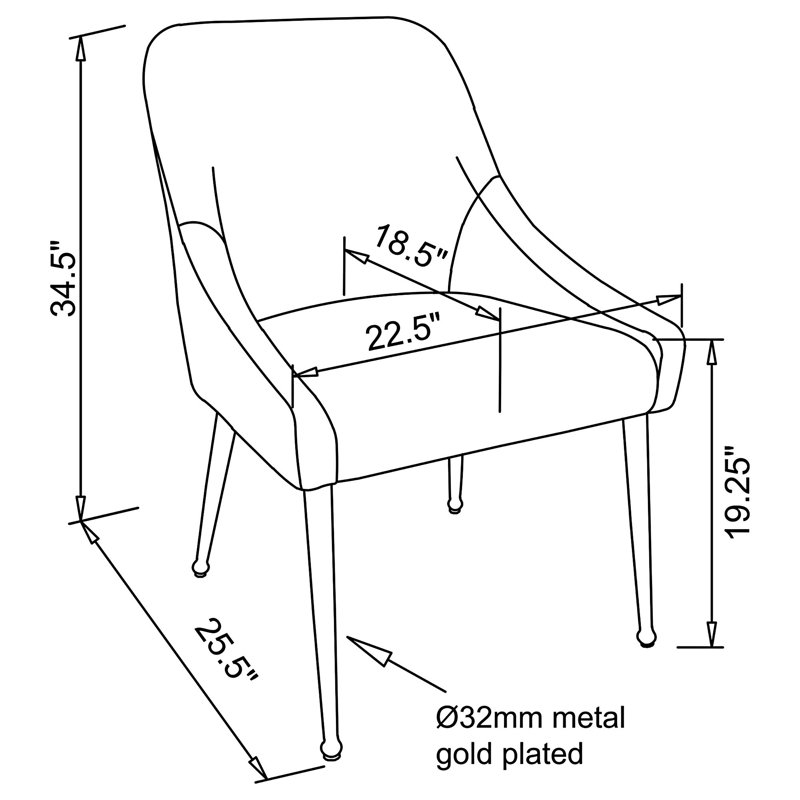 Chaise d'appoint rembourrée (ensemble de 2), Cognac velours, Doré