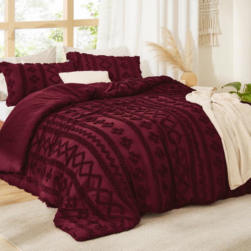 Ensemble d'édredon en microfibre toutes saisons, Édredon pour grand lit + 2 taies décoratives, Bourgogne