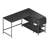 Modern L-Shaped Desk with Storage. Corner Computer Desk with Shelves, Drawers & Fabric Organizer for Home or Office, Black
