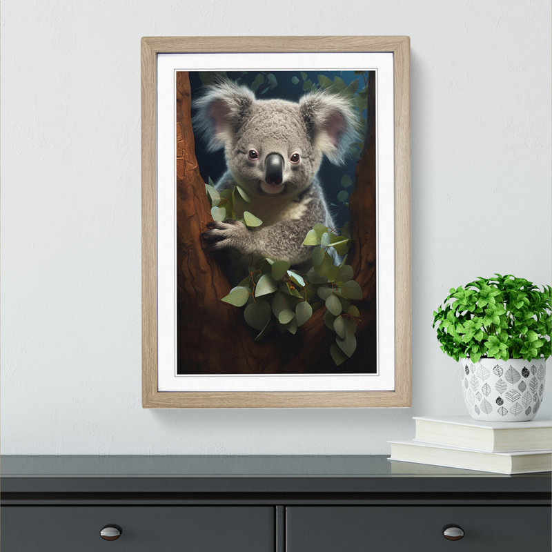 Koala Bear Conceptual - Single Picture Frame Print on Wood, Oak, 46cm H x 34cm W x 2cm D