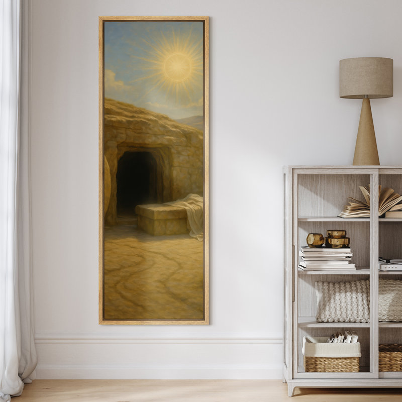 «Sunrise Light over Stone Cave Entrance», reproduction d'art sur toile encadrée, H 60 po x l 20 po, Naturel