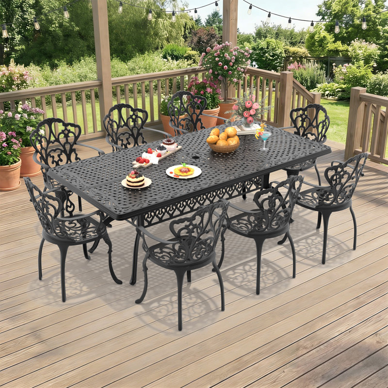  Tameia 8 - Person Patio Dining Set with , Off-White Cushions Included, 8, 22.05'' D x 21.65'' W x 35.83'' H