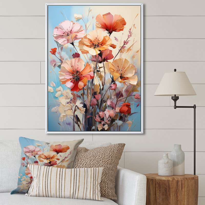 Oeillets, représentation multicolore acrylique I - impressions murales florales et botaniques, H 40 po x l 30 po x P 1,5 po