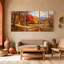 Scénario et paysages urbains, chemin d'automne avec feuilles colorées, ensemble de 3 impressions sur toile-2054645790