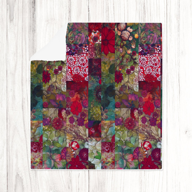 Throw Blanket, 68" W x 80" L, Floral/Abstract, Red/Pink/Purple