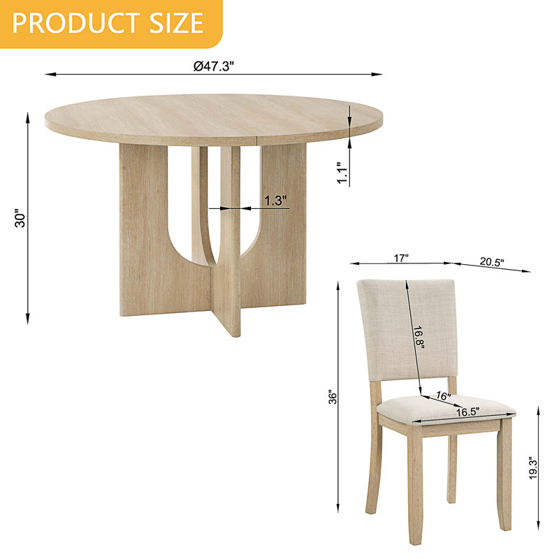 Ensemble de salle à manger rond 47,3 po avec 4 chaises rembourrées