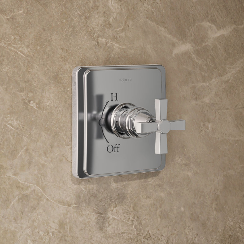 Garniture de valve de douche pure rite-temp avec poignée en croix et pomme de douche 2,5 gpm, Chrome poli