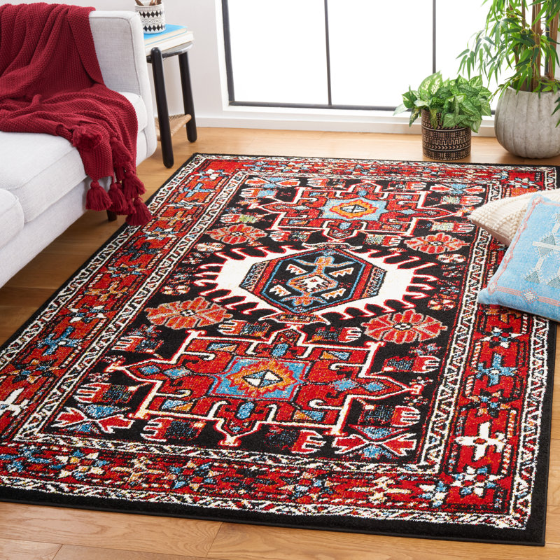 Tapis rouge / noir Vintage Performance, Rectangle 5 pi 3 po x 7 pi 6 po