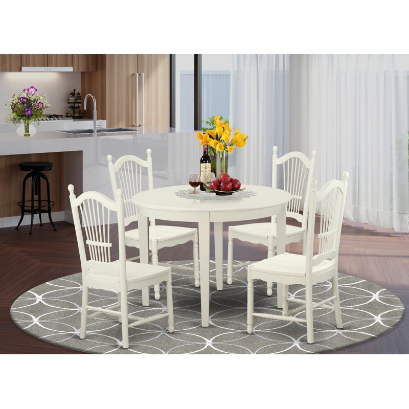 5 Piece Dinette Set for 4 Includes a Round Dining Room Table and 4 Kitchen Dining Chairs, Linen White