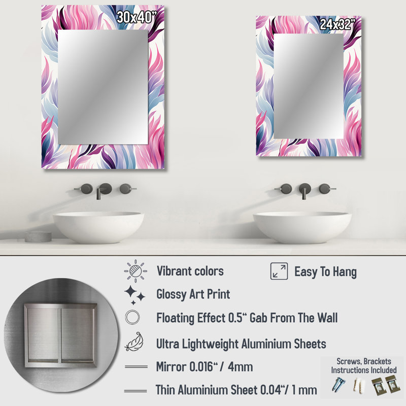 Zacori Purple And Blue Love Knot Ikat Infused Blooms - Floral Decorative Wall Mirror, Cottage Mirror, Printed Metal Art