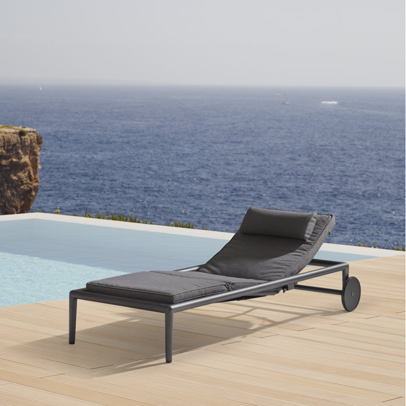 Conic 86.7" Long Reclining Single Chaise with Cushions, Gray