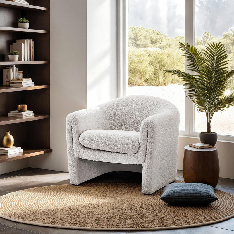 Fauteuil d'appoint contemporain en tissu blanc en forme de U de conception compacte avec finition blanche
