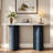 Narrow Console Table With Oval Marble Top, Curved Legs And Triangular-designed Base-684603801