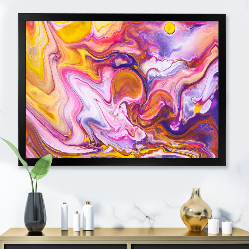 Multicolore et acrylique rose fluide, art moderne sur toile II, Cadre photo noir, H 8 po x l 12 po x P 1 po