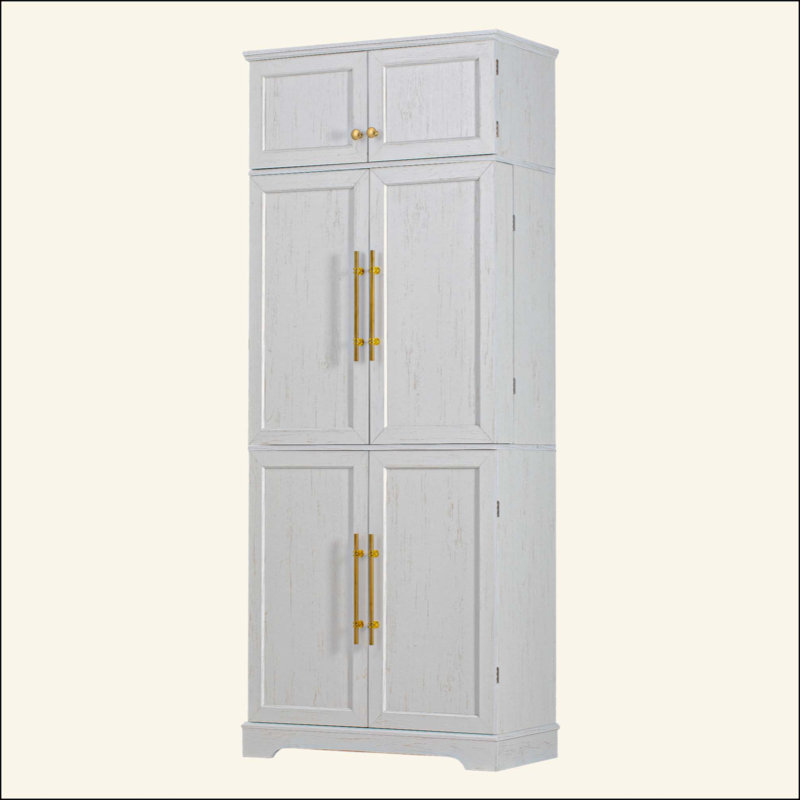 Armoire de cuisine Farmhouse avec 8 portes, armoire de rangement avec 4 tablettes réglables, tiroir caché, support à vin, armoire polyvalente pour la cuisine, la salle à manger et la salle de bain