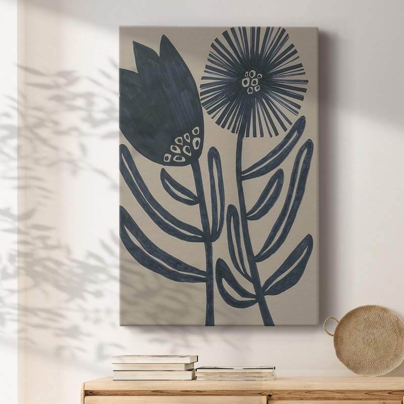 Blockprint Folk Flowers II, H 18 po x l 12 po