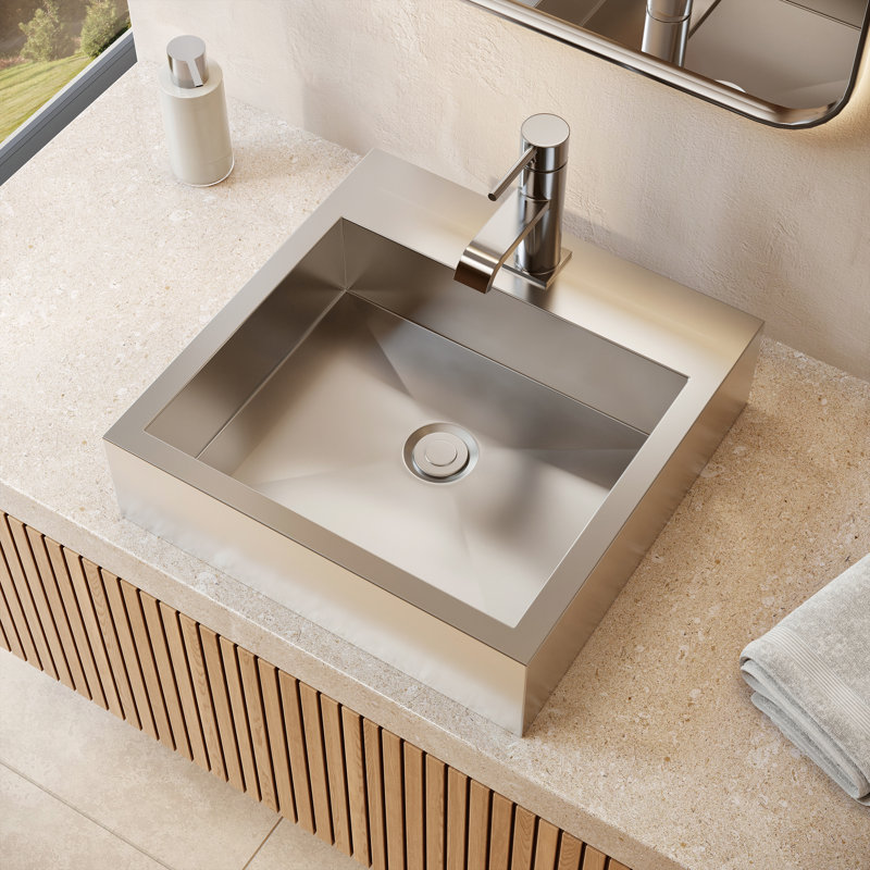 Cantrio MS-005 17.6-Inch 18-Gauge Stainless Steel Square Dual Mount Bathroom Sink 
