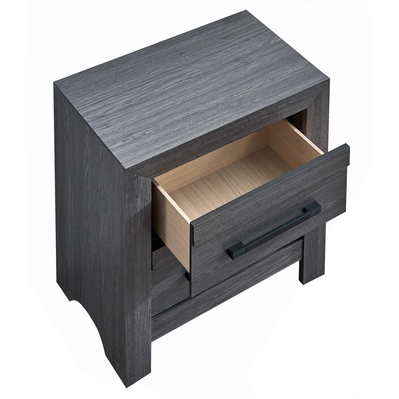 Table de chevet grise à 2 tiroirs, finition en papier stratifié de haute qualité, devant dimensionnel, tiroirs à queue d'aronde