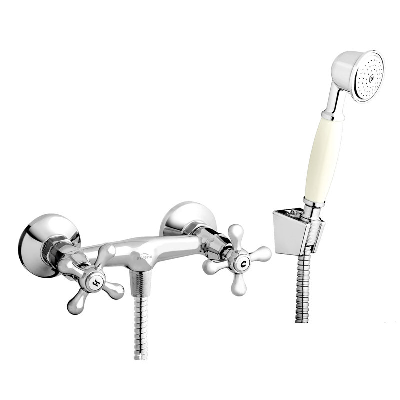 Traditional Cross Head Shower Mixer Wall Mounted Kit Chrome Plated Brass