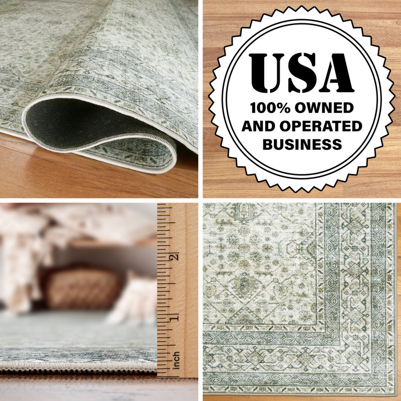 Nainika Bev Distressed Machine Washable Area Rug, Runner 2'6" x 6', Green