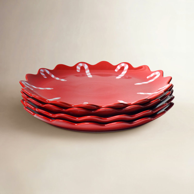 Ensemble de 4 assiettes à festons Candy Cane, Rouge