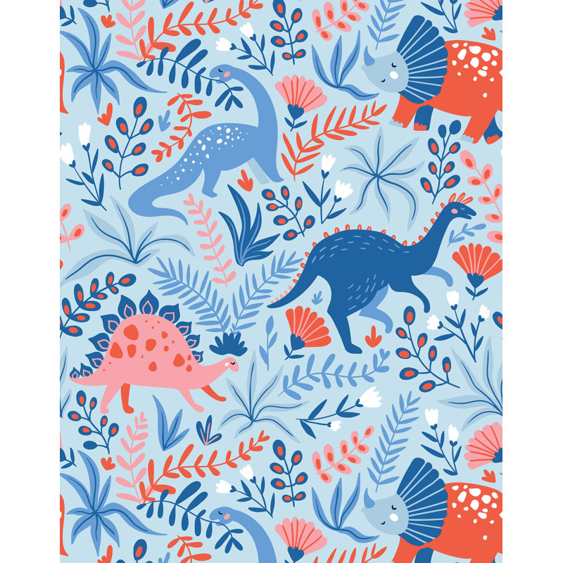7m x 75cm Matte Childrens Dinosaur Wallpaper Roll, Blue
