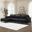 Canapé modulaire moderne spacieux avec repose-pieds convertible, cuir synthétique de qualité, noir