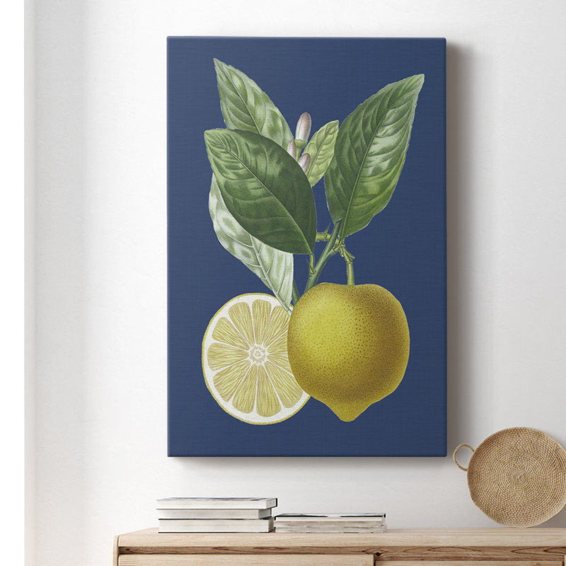 Citron français sur bleu marine II - reproduction d'art sur toile tendue, H 18 po x l 12 po x P 1 po