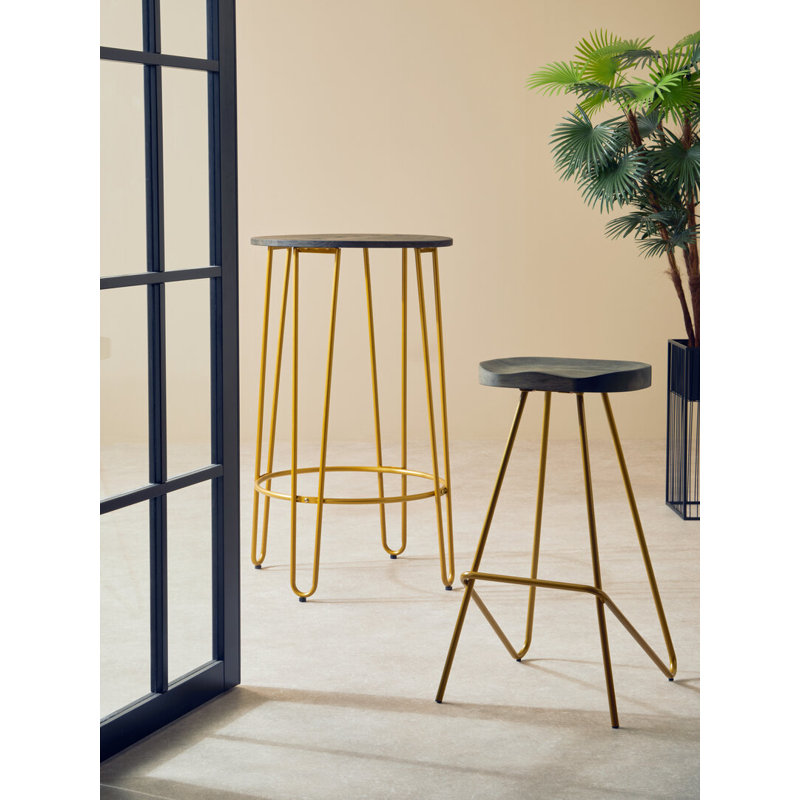 Counter Stool with Metal Frame, Brown/Gold
