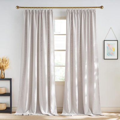 Linen Waffle Weave Curtains for Bedroom, Privacy Farmhouse Drapes Light Filtering Window Treatments for Living Room, 2 Panels