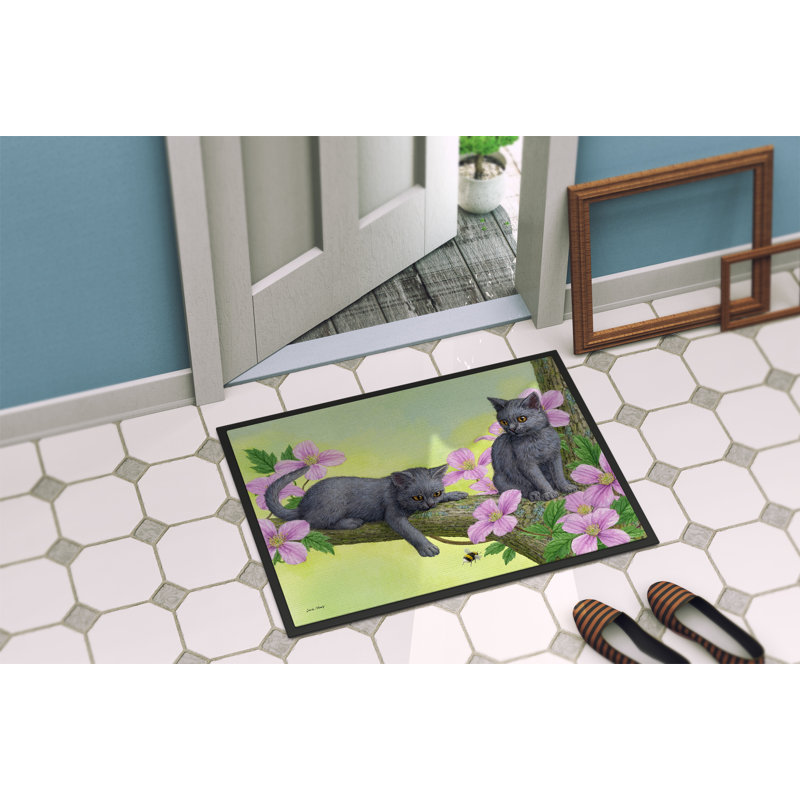 Tapis de porte pour l’extérieur antidérapant chartruex chatons, Rectangle 1 pi 6 po x 2 pi 3 po